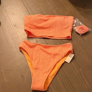 Aerie coral/orange Textured Bikini Set